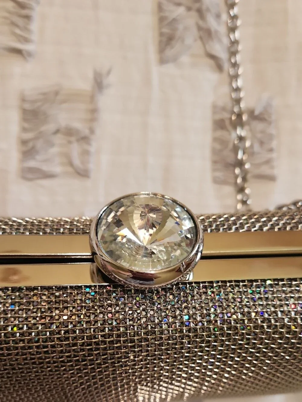 Silver Glitter Evening Clutch with Chain Strap